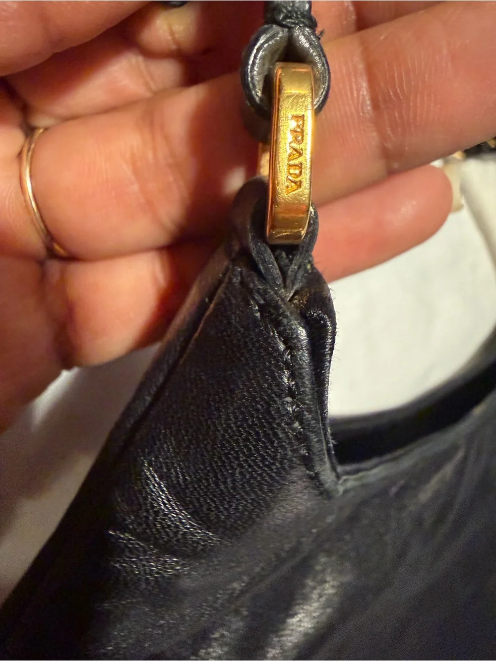 Prada Black Leather Hobo with Gold Chain Accent and dust bag .